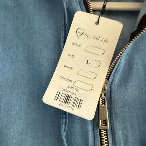 NWT My Still Life Hooded Denim Full Zip Jacket Women's Large Light Wash Blue - Picture 4 of 10